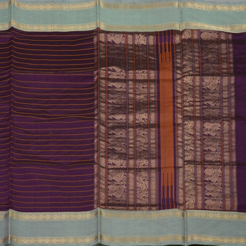 Hayagrivas Violet Pure Kanchi Silk Cotton Saree with Light Elachi Green Border KBE1525K5-2