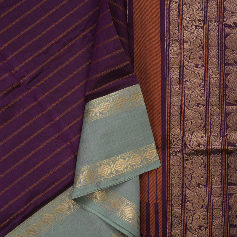 Hayagrivas Violet Pure Kanchi Silk Cotton Saree with Light Elachi Green Border KBE1525K5-2