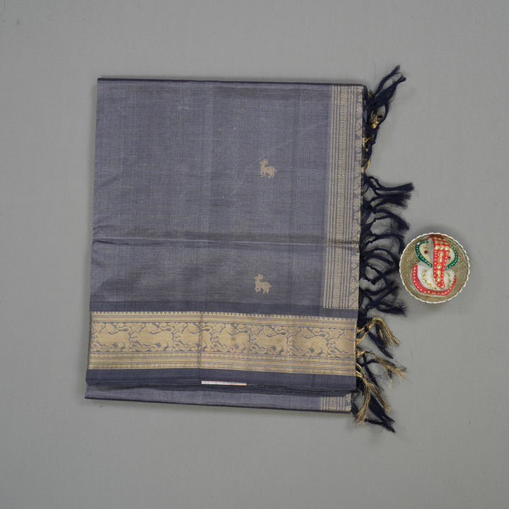Hayagrivas Bluish Grey Pure Kanchi Silk Cotton Saree KBE1525K7-4