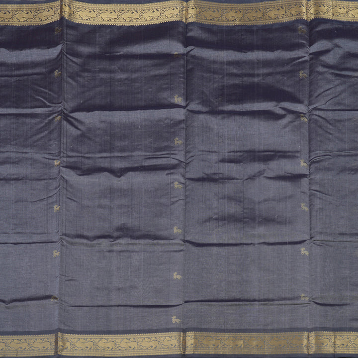 Hayagrivas Bluish Grey Pure Kanchi Silk Cotton Saree KBE1525K7-4