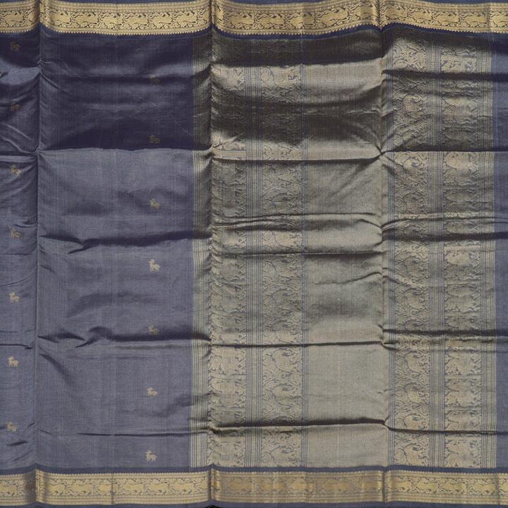 Hayagrivas Bluish Grey Pure Kanchi Silk Cotton Saree KBE1525K7-4