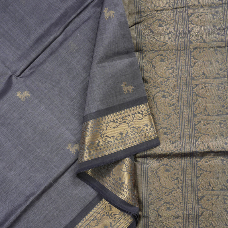 Hayagrivas Bluish Grey Pure Kanchi Silk Cotton Saree KBE1525K7-4