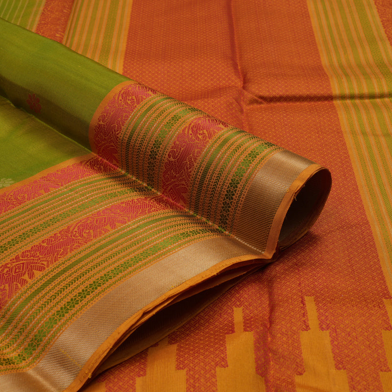 Hayagrivas Handloom Parrot Green Kanjivaram Silk Saree with Mustard Border KBE1526K1-2
