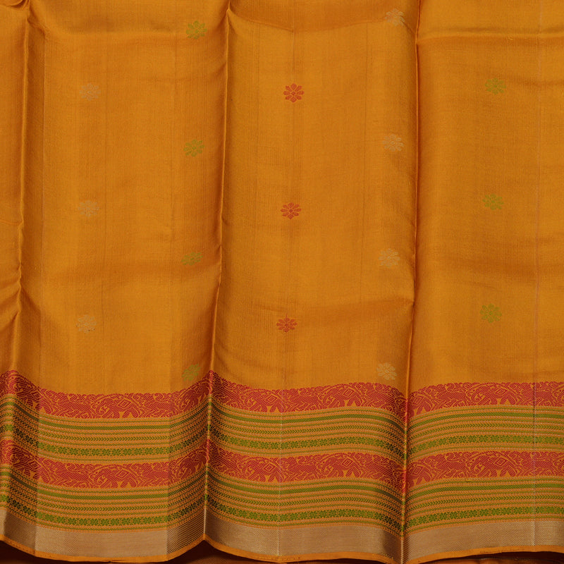 Hayagrivas Handloom Parrot Green Kanjivaram Silk Saree with Mustard Border KBE1526K1-2
