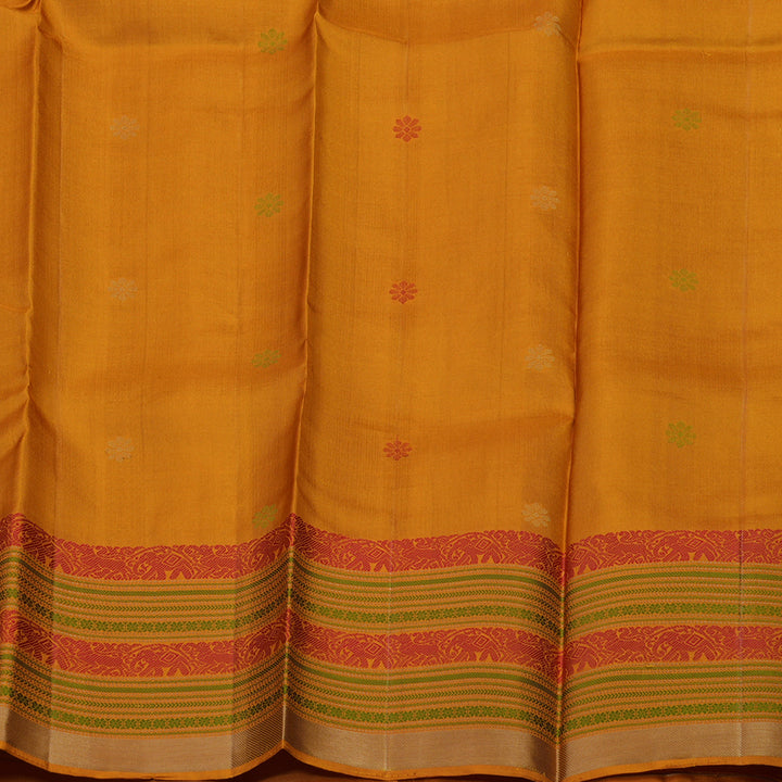 Hayagrivas Handloom Parrot Green Kanjivaram Silk Saree with Mustard Border KBE1526K1-2