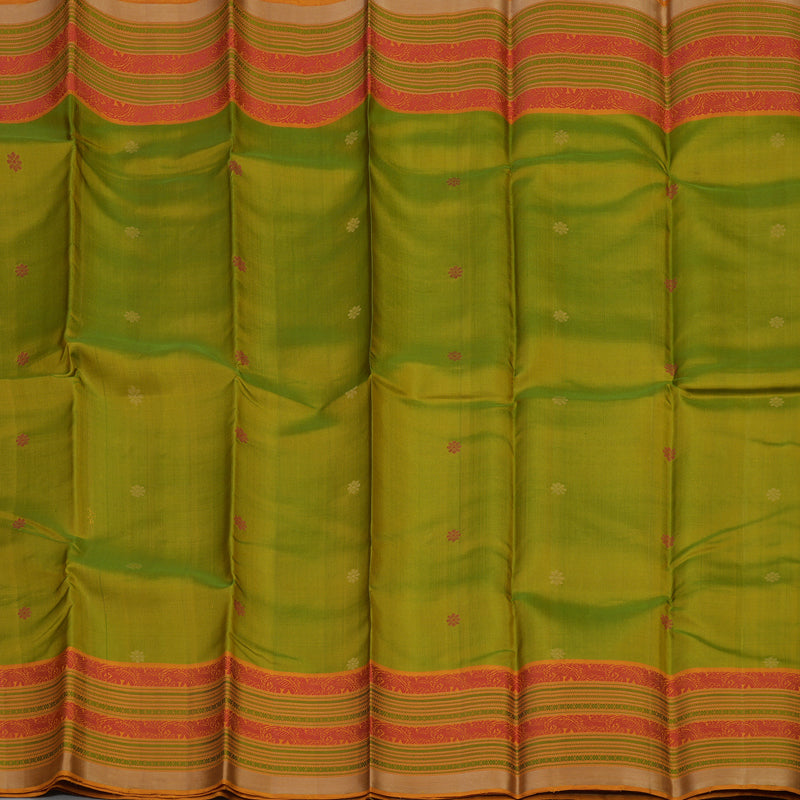 Hayagrivas Handloom Parrot Green Kanjivaram Silk Saree with Mustard Border KBE1526K1-2