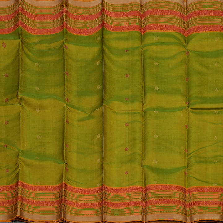 Hayagrivas Handloom Parrot Green Kanjivaram Silk Saree with Mustard Border KBE1526K1-2