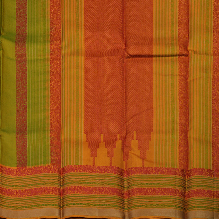 Hayagrivas Handloom Parrot Green Kanjivaram Silk Saree with Mustard Border KBE1526K1-2