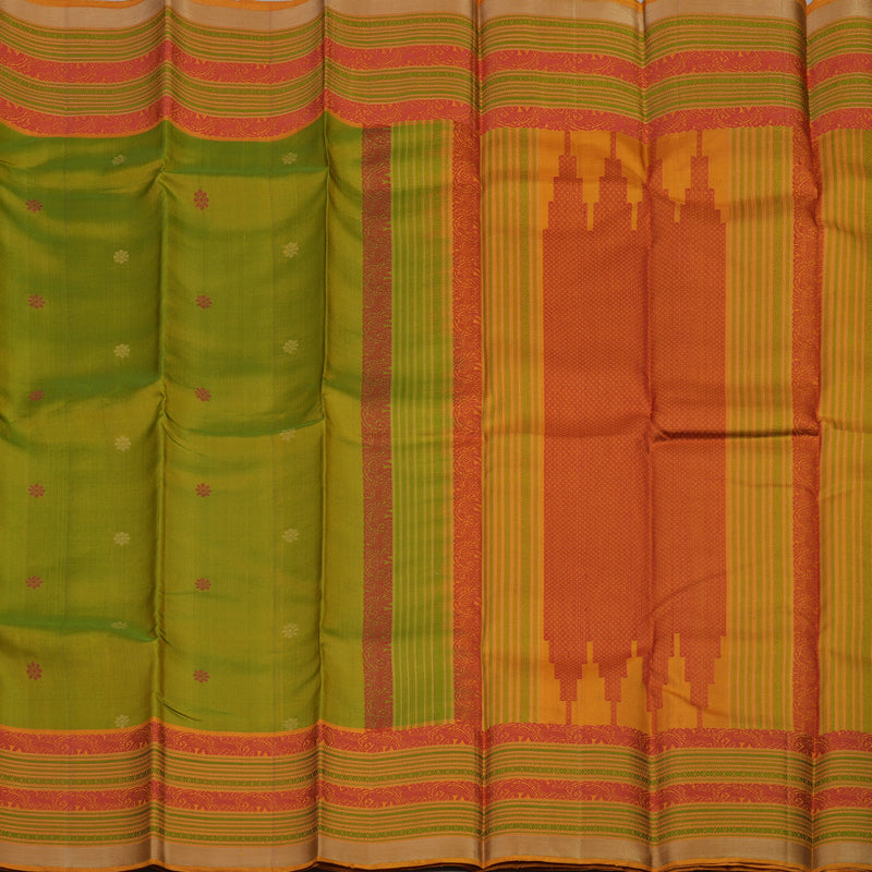 Hayagrivas Handloom Parrot Green Kanjivaram Silk Saree with Mustard Border KBE1526K1-2
