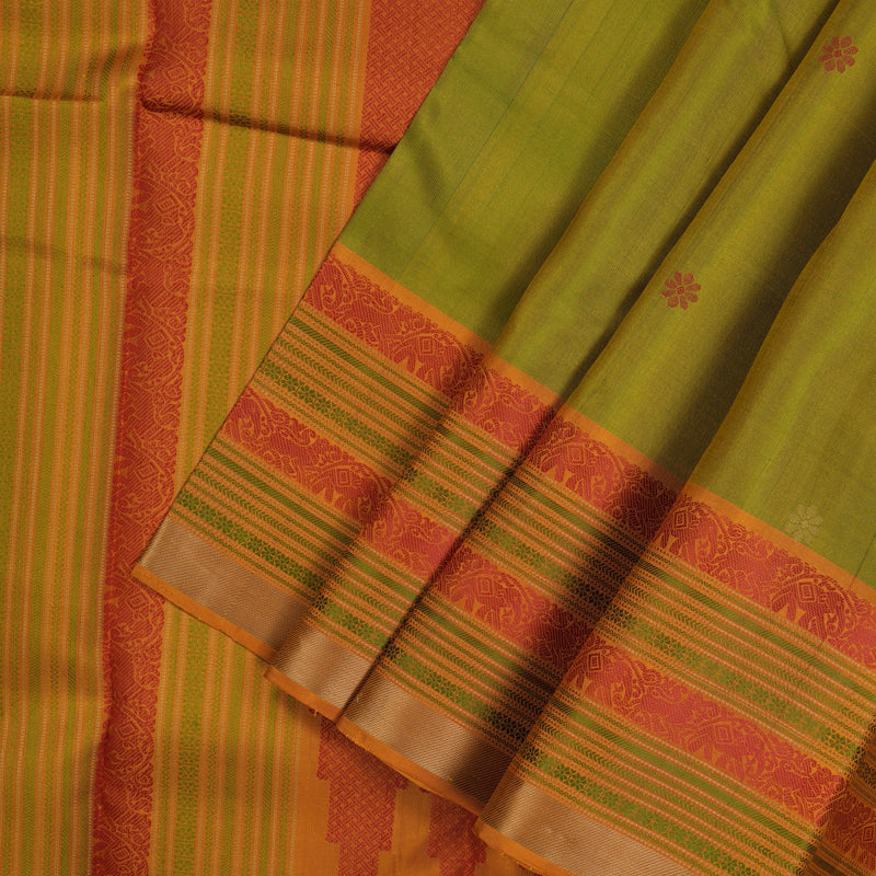 Hayagrivas Handloom Parrot Green Kanjivaram Silk Saree with Mustard Border KBE1526K1-2