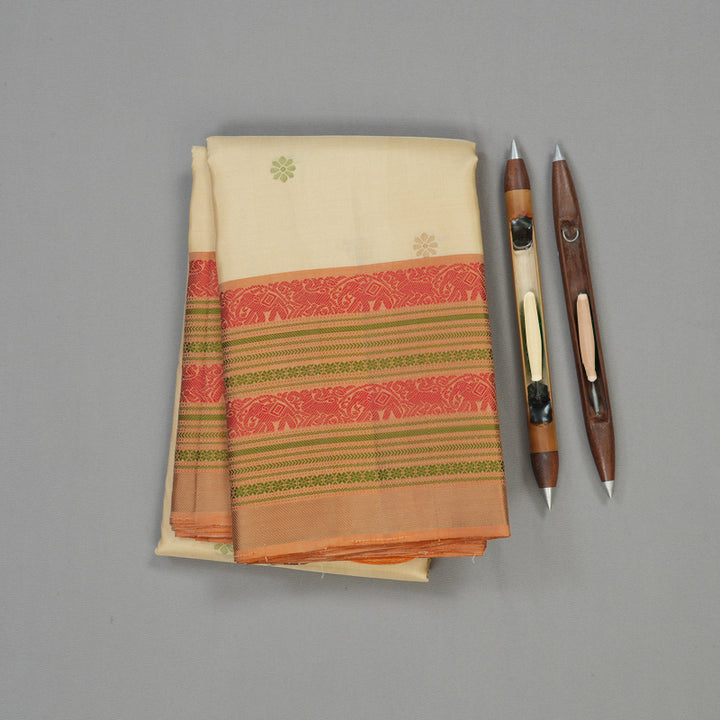 Hayagrivas Handloom Cream Kanjivaram Silk Saree with Khaki Brown Border KBE1526K1-3