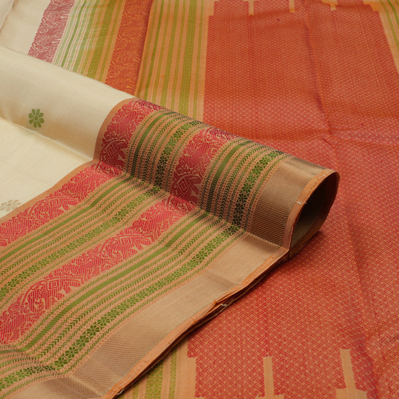 Hayagrivas Handloom Cream Kanjivaram Silk Saree with Khaki Brown Border KBE1526K1-3