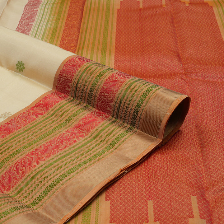 Hayagrivas Handloom Cream Kanjivaram Silk Saree with Khaki Brown Border KBE1526K1-3