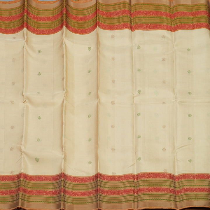 Hayagrivas Handloom Cream Kanjivaram Silk Saree with Khaki Brown Border KBE1526K1-3