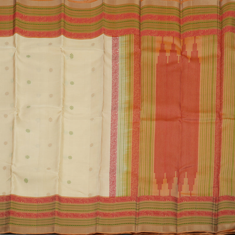 Hayagrivas Handloom Cream Kanjivaram Silk Saree with Khaki Brown Border KBE1526K1-3