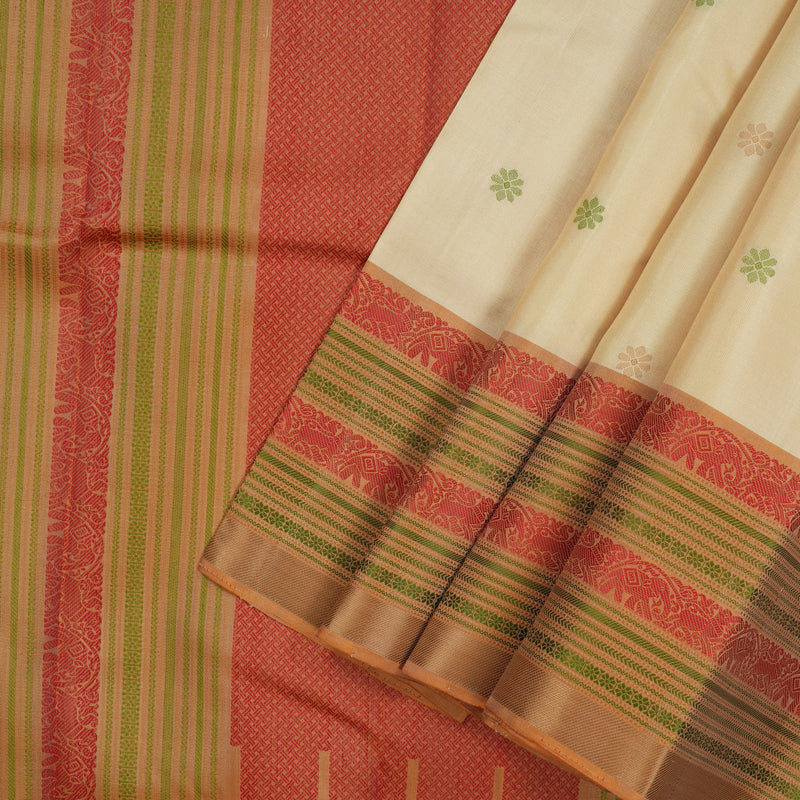 Hayagrivas Handloom Cream Kanjivaram Silk Saree with Khaki Brown Border KBE1526K1-3