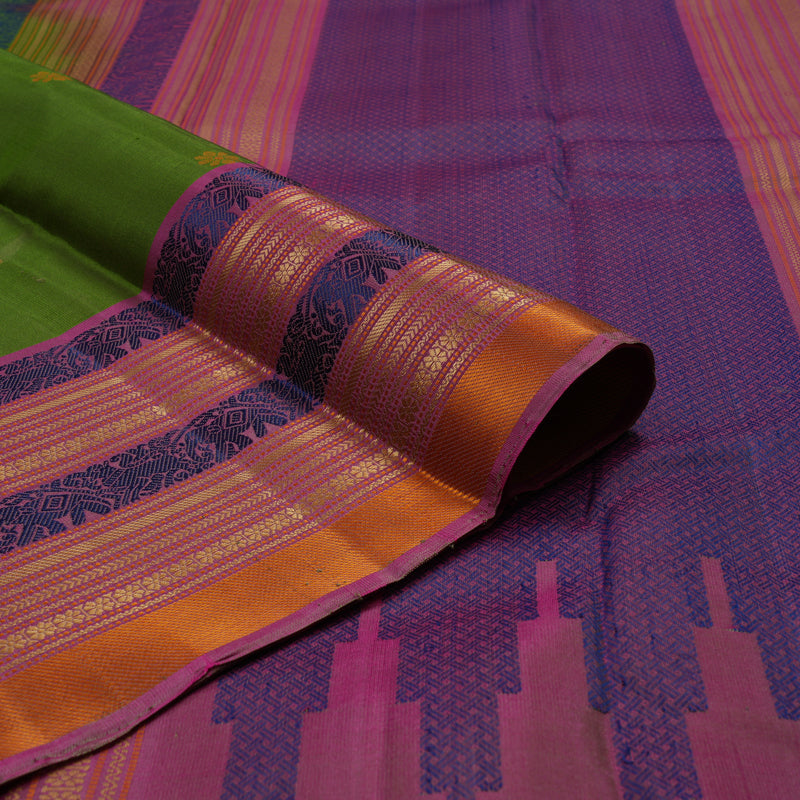 Hayagrivas Handloom Mehandi Green Kanjivaram Silk Saree with Multicolour Border KBE1526K1-7