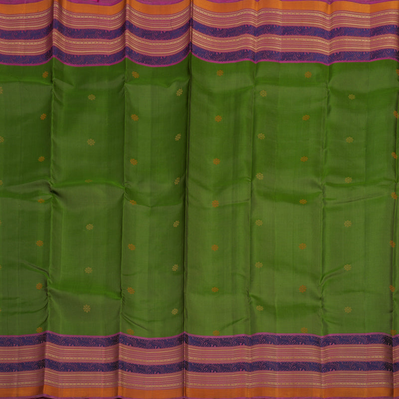 Hayagrivas Handloom Mehandi Green Kanjivaram Silk Saree with Multicolour Border KBE1526K1-7