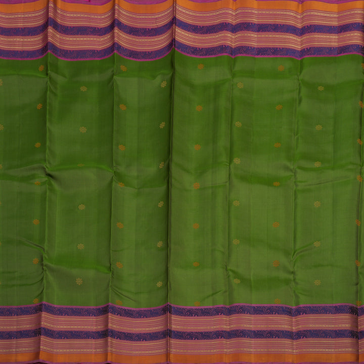 Hayagrivas Handloom Mehandi Green Kanjivaram Silk Saree with Multicolour Border KBE1526K1-7