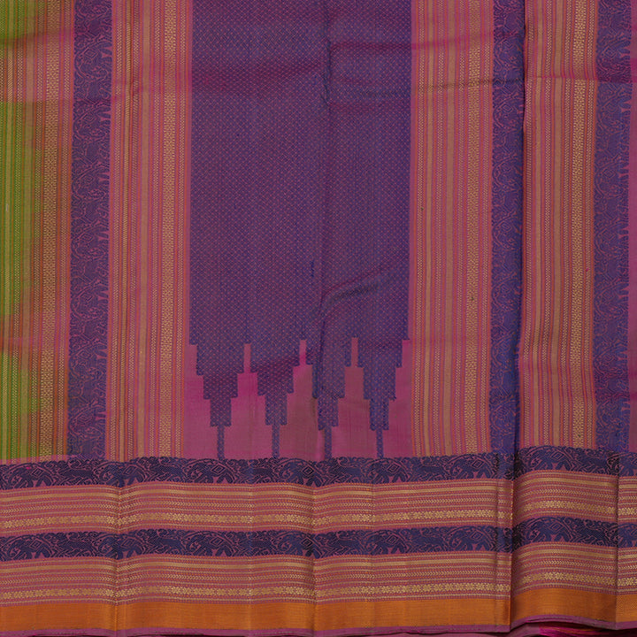 Hayagrivas Handloom Mehandi Green Kanjivaram Silk Saree with Multicolour Border KBE1526K1-7