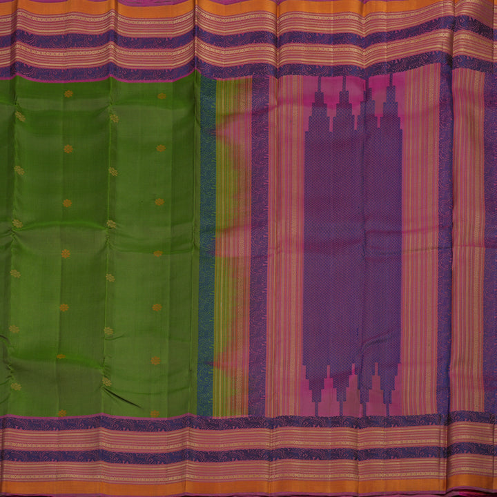 Hayagrivas Handloom Mehandi Green Kanjivaram Silk Saree with Multicolour Border KBE1526K1-7