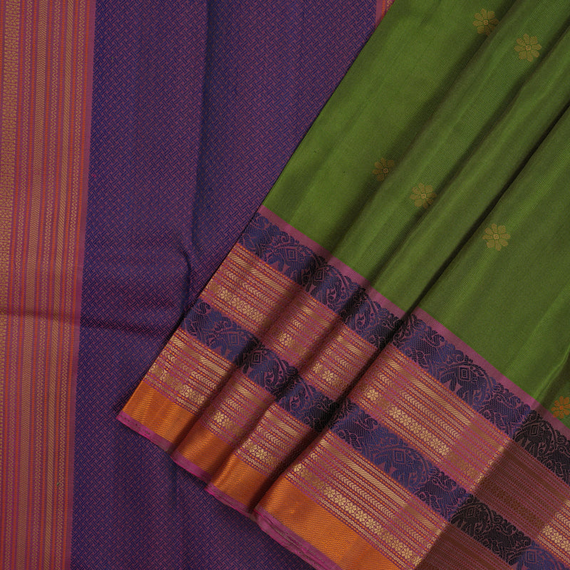 Hayagrivas Handloom Mehandi Green Kanjivaram Silk Saree with Multicolour Border KBE1526K1-7