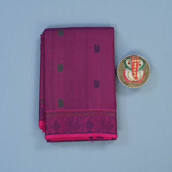 Hayagrivas Handloom Purple Kanjivaram Silk Saree with Magenta Border KBE1526K4-4