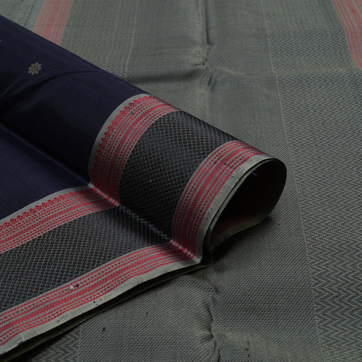 Hayagrivas Handloom Karum Neelam Kanjivaram Silk Saree with Royal Grey Border KBE1526K5-4