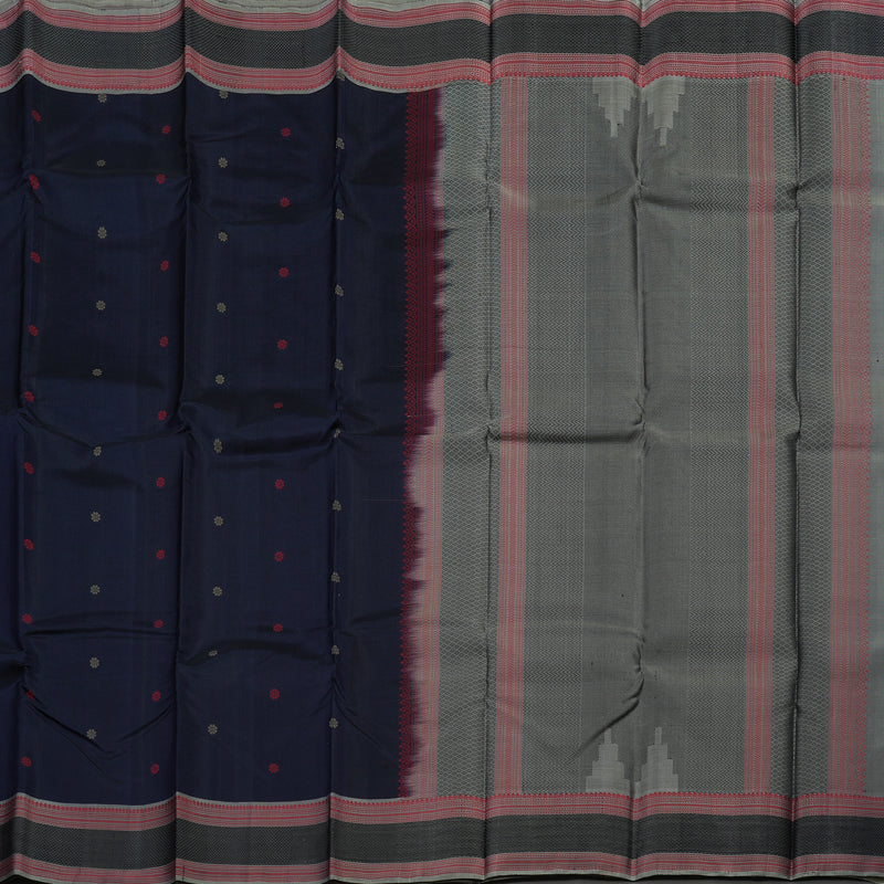 Hayagrivas Handloom Karum Neelam Kanjivaram Silk Saree with Royal Grey Border KBE1526K5-4