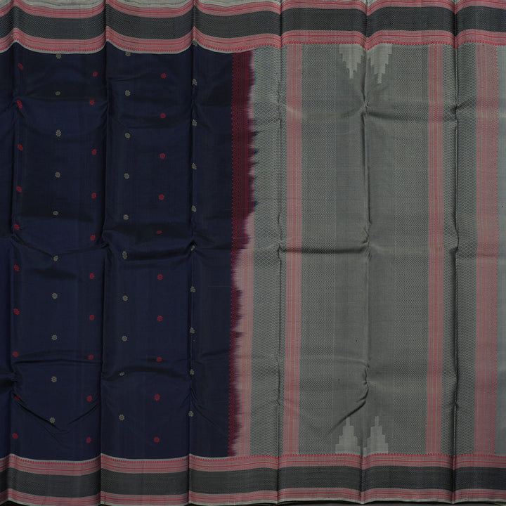 Hayagrivas Handloom Karum Neelam Kanjivaram Silk Saree with Royal Grey Border KBE1526K5-4