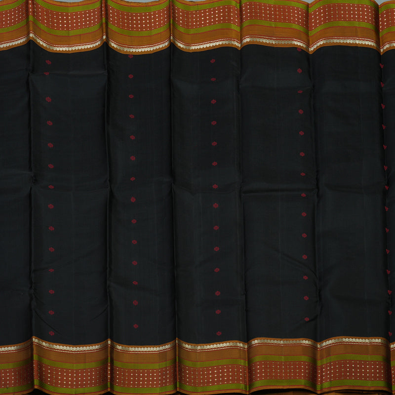 Hayagrivas Handloom Black Kanjivaram Silk Saree with Honey Mustard Border KBE1526K6-1