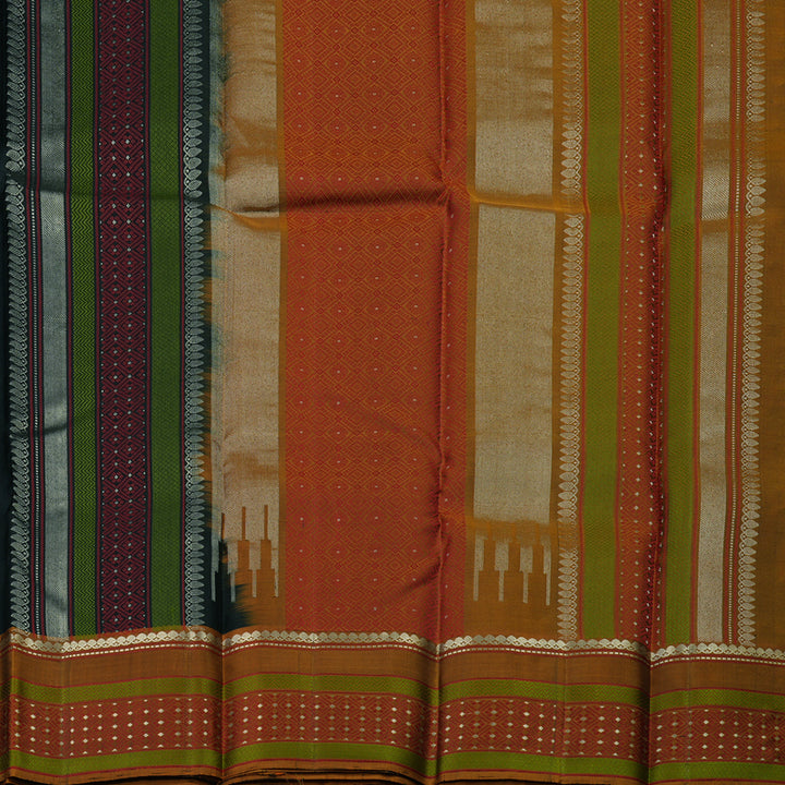 Hayagrivas Handloom Black Kanjivaram Silk Saree with Honey Mustard Border KBE1526K6-1