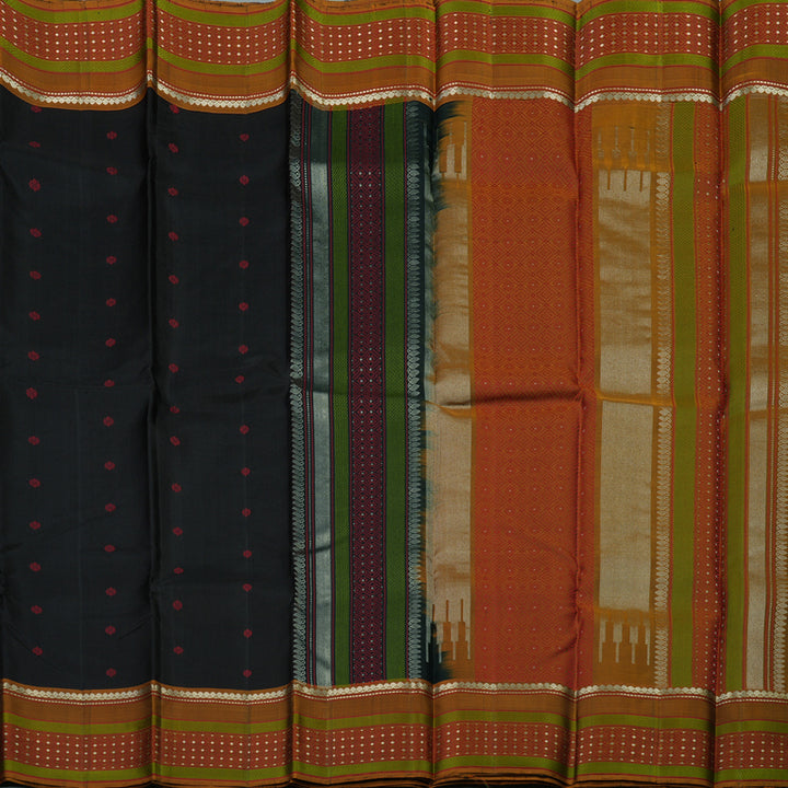 Hayagrivas Handloom Black Kanjivaram Silk Saree with Honey Mustard Border KBE1526K6-1