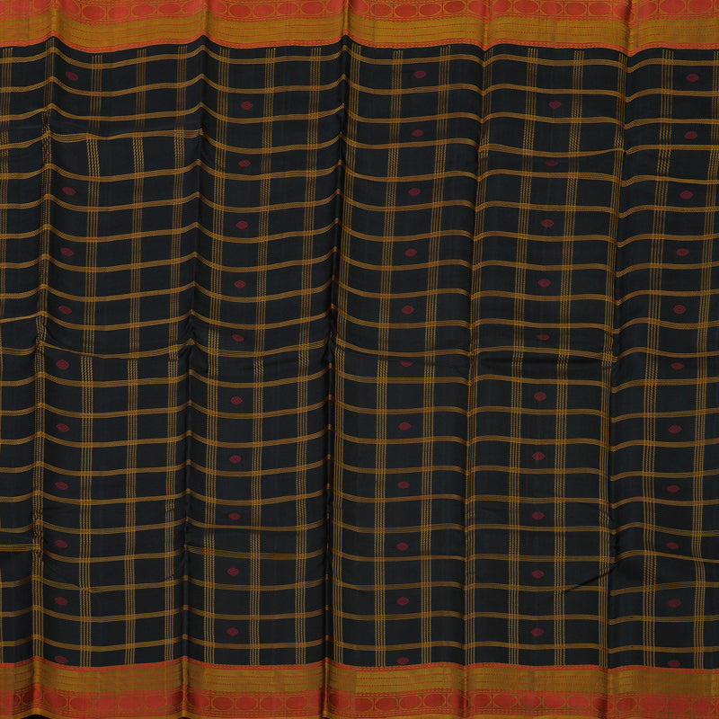 Hayagrivas Handloom Black Kanjivaram Silk Saree with Honey Mustard border KBE1526K7-4