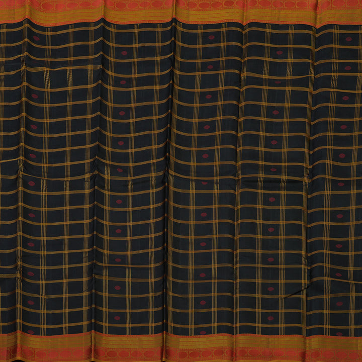 Hayagrivas Handloom Black Kanjivaram Silk Saree with Honey Mustard border KBE1526K7-4