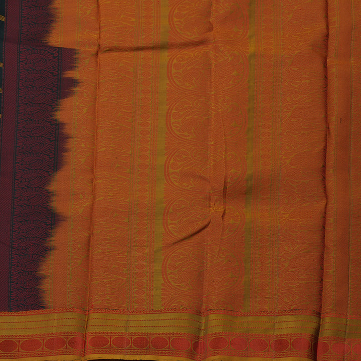 Hayagrivas Handloom Black Kanjivaram Silk Saree with Honey Mustard border KBE1526K7-4