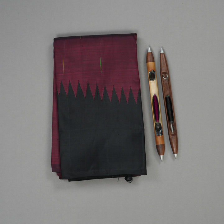 Hayagrivas Handloom Wine Kanjivaram Silk Saree with Black border KBE1527K3-1
