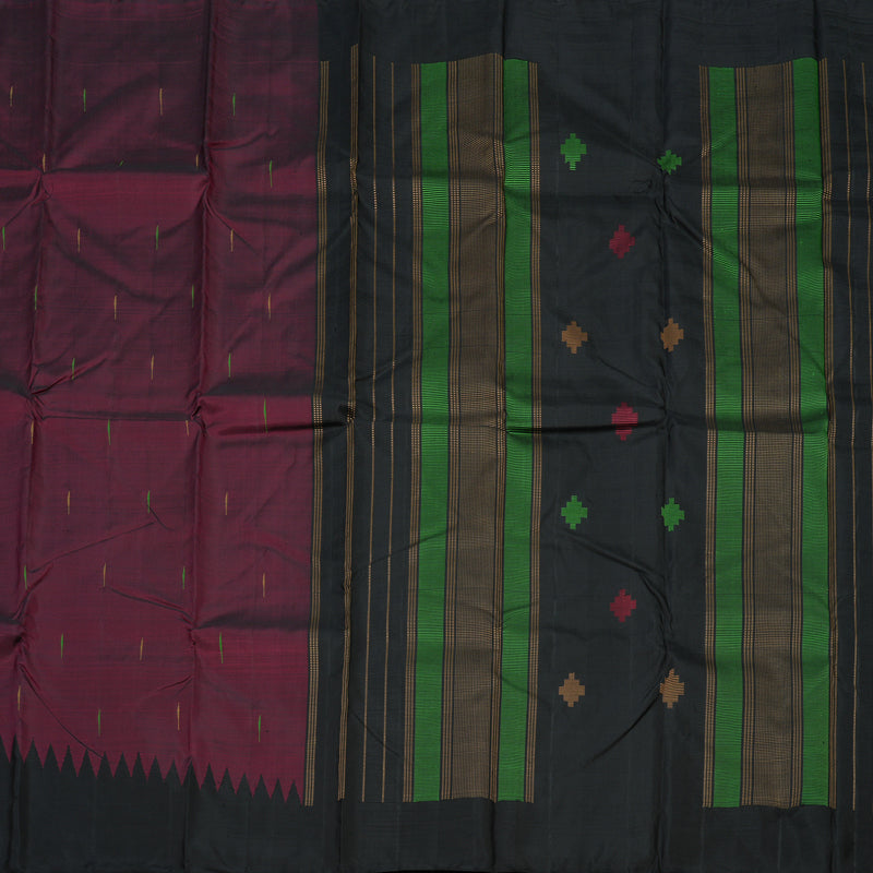 Hayagrivas Handloom Wine Kanjivaram Silk Saree with Black border KBE1527K3-1