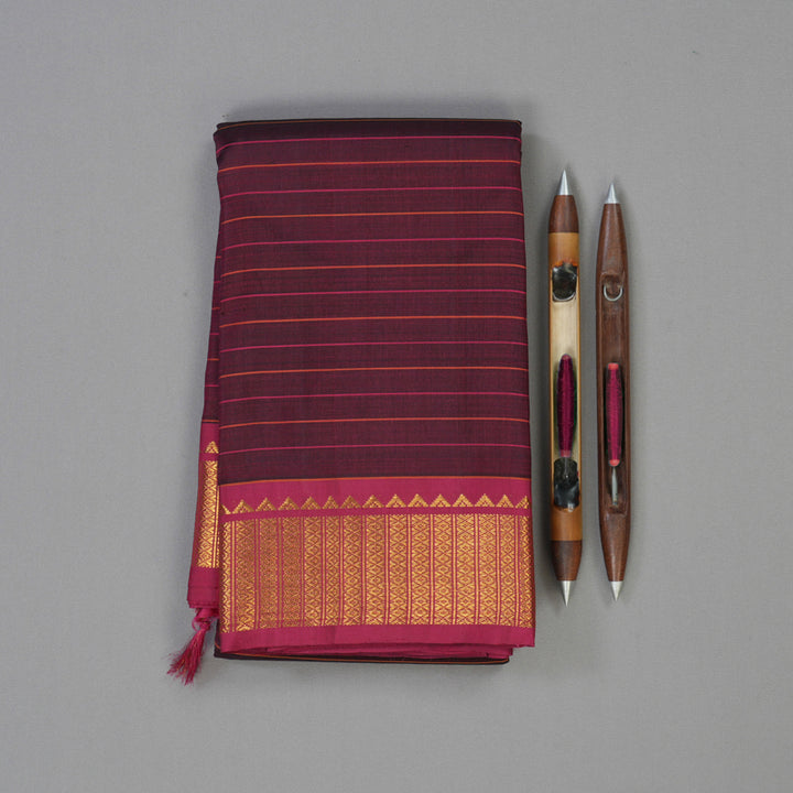 Hayagrivas Handloom Wine Kanjivaram Silk Saree with Maroon Border KBE1481J1-1