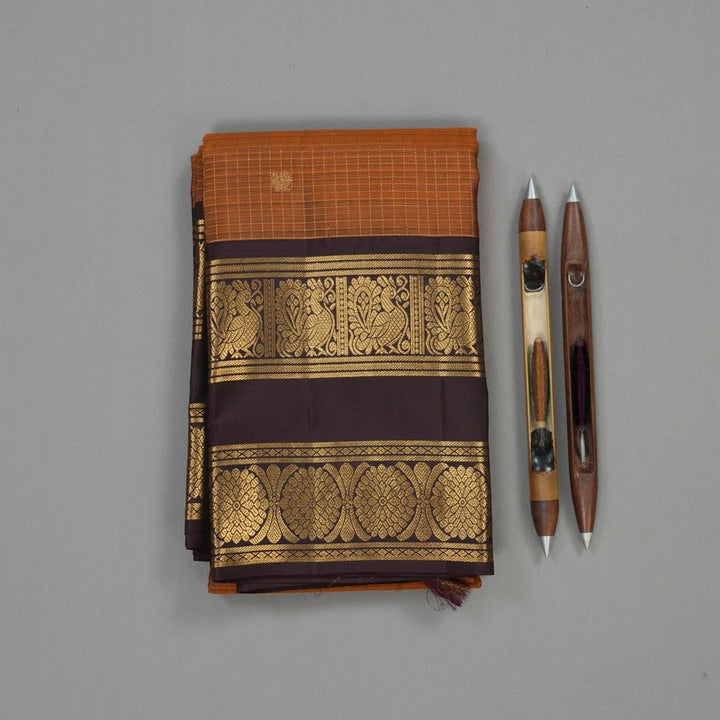 Hayagrivas Handloom Rust Orange Kanjivaram Silk Saree with Plum Purple border KBE1529K10-1
