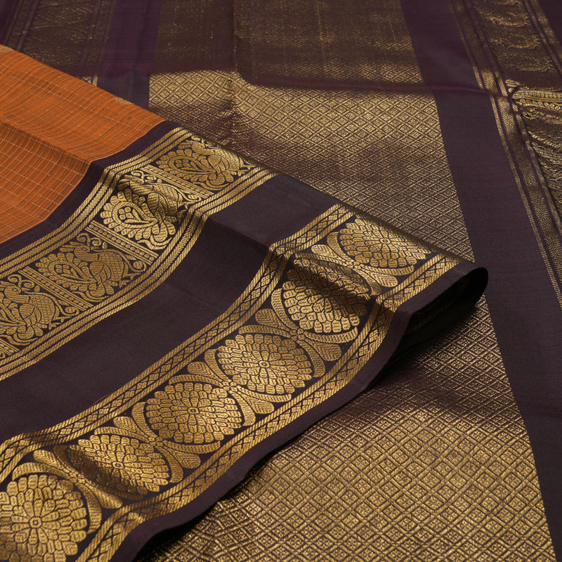 Hayagrivas Handloom Rust Orange Kanjivaram Silk Saree with Plum Purple border KBE1529K10-1