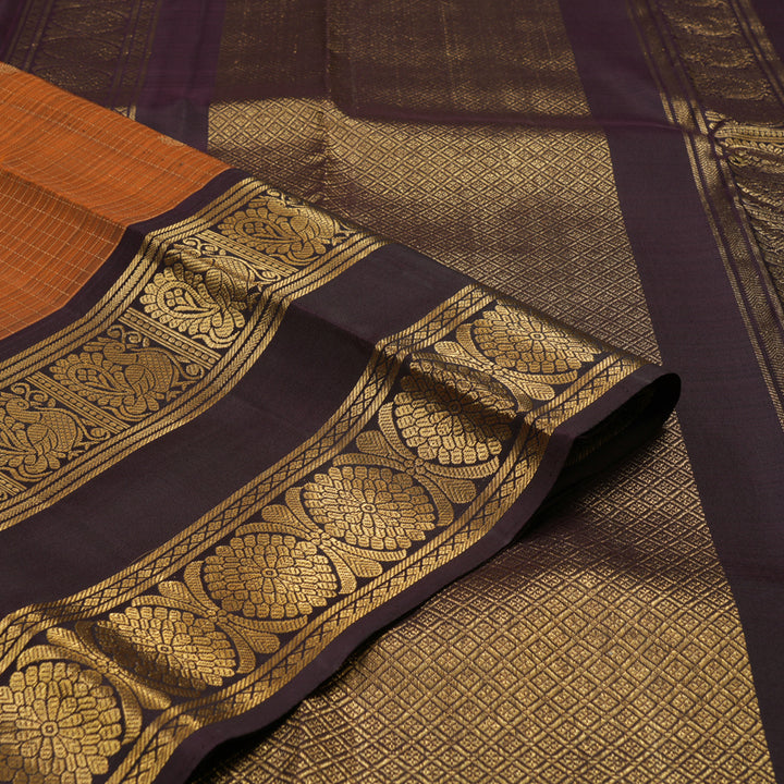 Hayagrivas Handloom Rust Orange Kanjivaram Silk Saree with Plum Purple border KBE1529K10-1