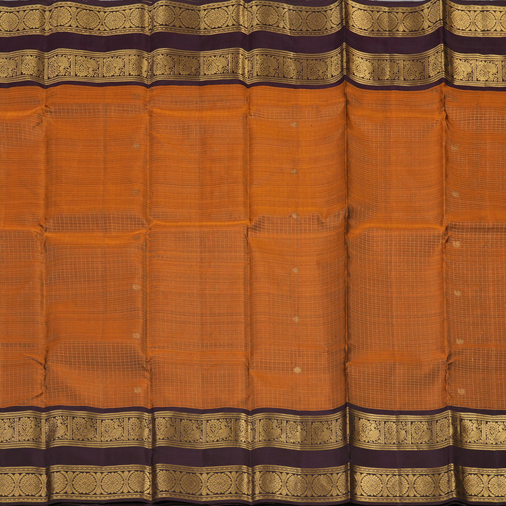 Hayagrivas Handloom Rust Orange Kanjivaram Silk Saree with Plum Purple border KBE1529K10-1