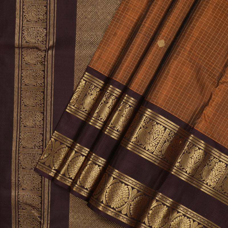 Hayagrivas Handloom Rust Orange Kanjivaram Silk Saree with Plum Purple border KBE1529K10-1