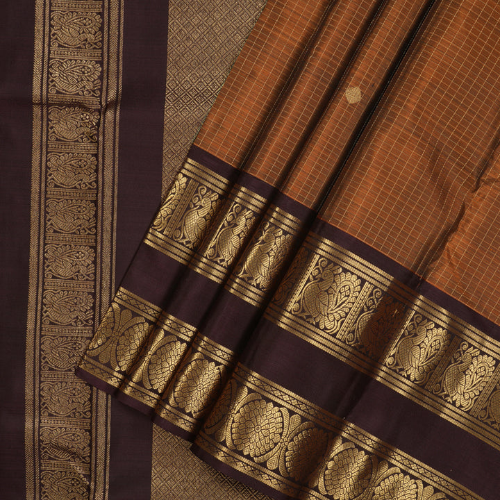 Hayagrivas Handloom Rust Orange Kanjivaram Silk Saree with Plum Purple border KBE1529K10-1