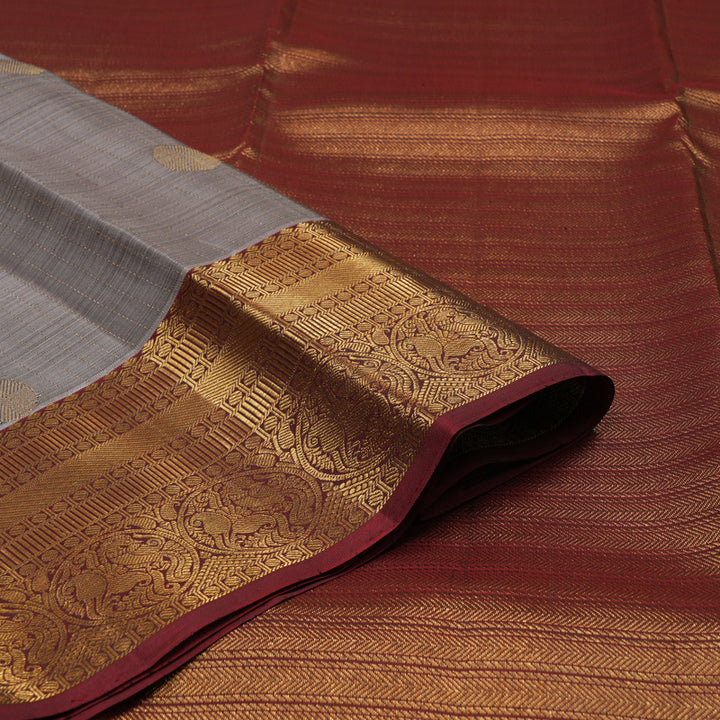 Hayagrivas Handloom Elephant Grey Kanjivaram Silk Saree with Maroon Border KBE1529K4-2
