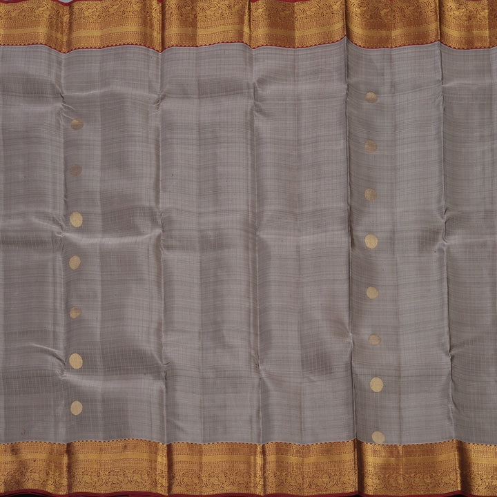 Hayagrivas Handloom Elephant Grey Kanjivaram Silk Saree with Maroon Border KBE1529K4-2