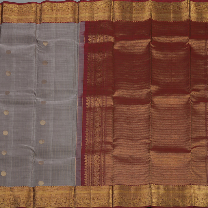 Hayagrivas Handloom Elephant Grey Kanjivaram Silk Saree with Maroon Border KBE1529K4-2