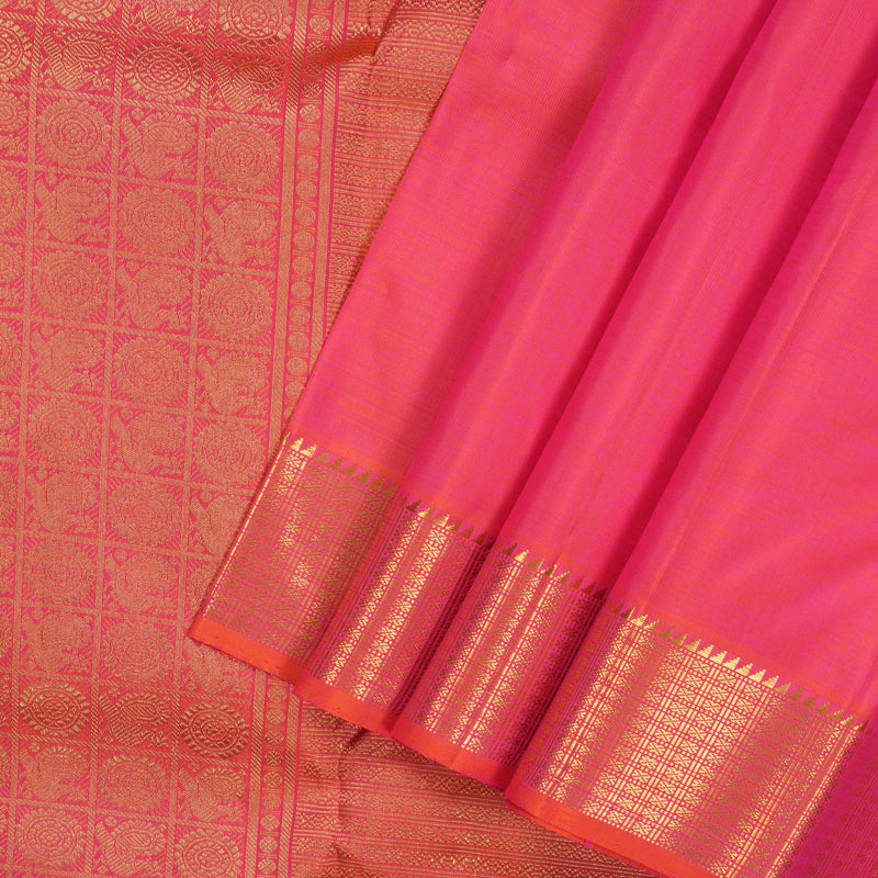 Hayagrivas Handloom Orangish Pink Bridal Kanjivaram Silk Saree KBE1530K2-1