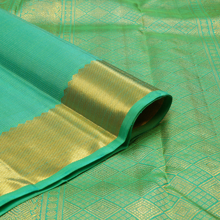 Hayagrivas Handloom Bright Teal Bridal Kanjivaram Silk Saree KBE1532K1-1